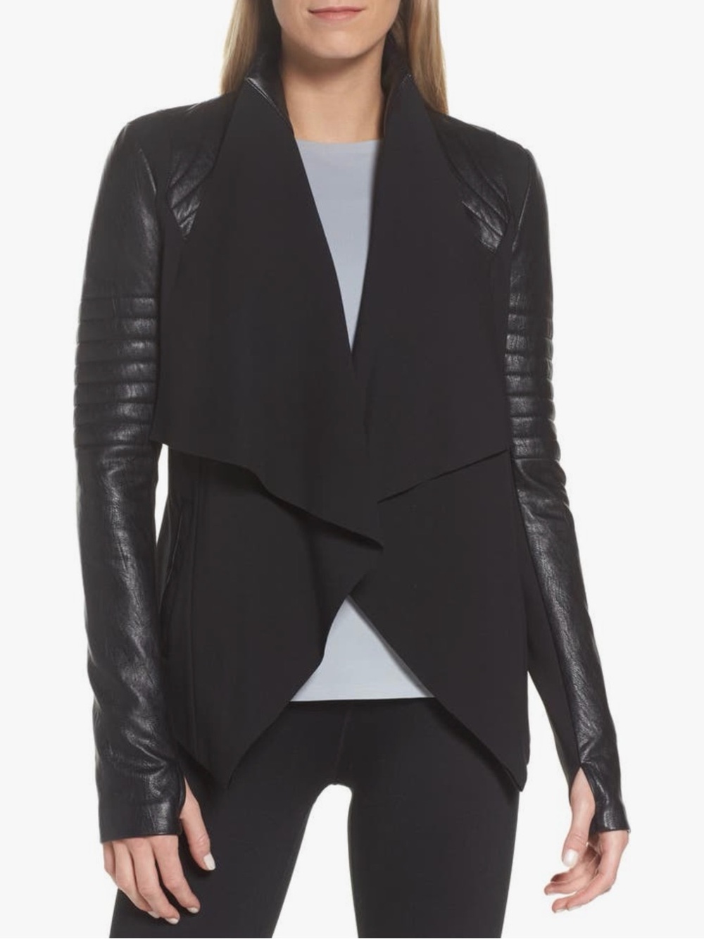 Blanc Noir Drape Front Faux Leather Moto Jacket Medium NWT